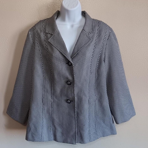 Vintage Jackets & Blazers - Vintage Black & White Dots Women's Suit Jacket Blazer Size 16 Retro Office Coat